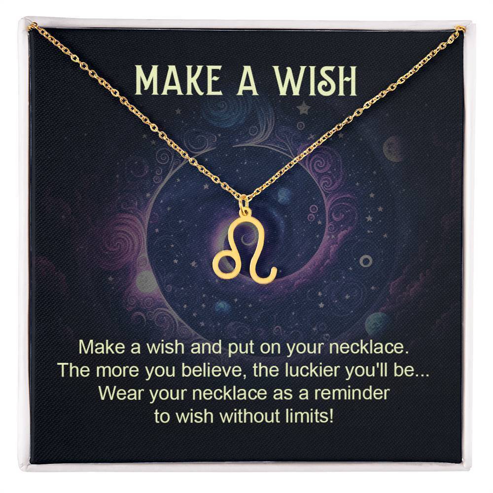 Make a Wish Leo  Zodiac Necklace Gold Tone Standard Box